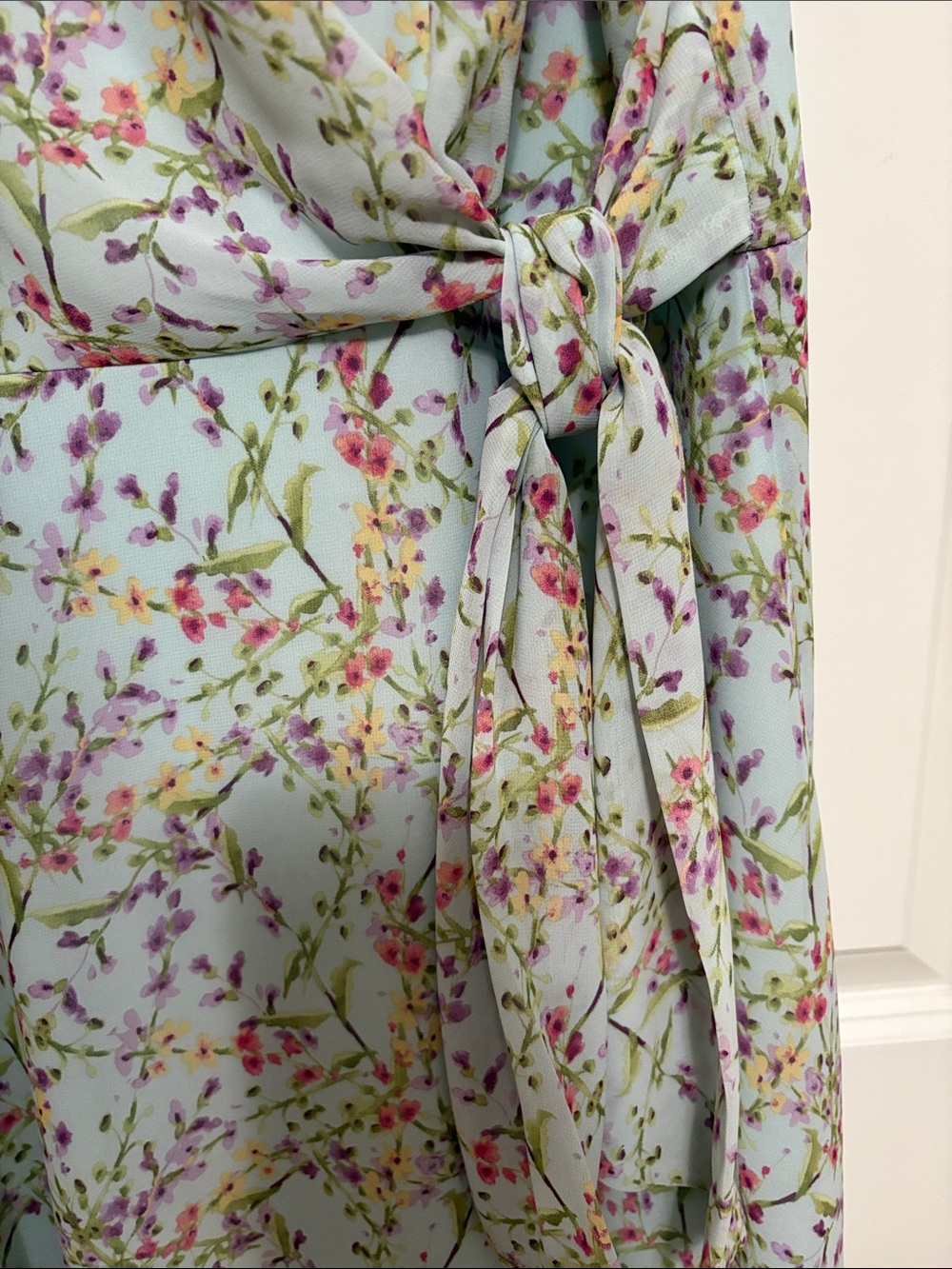 Nicole Miller size 12 Floral Tie-Waist Short Sleeve Dress in Light Blue - Picture 3 of 5